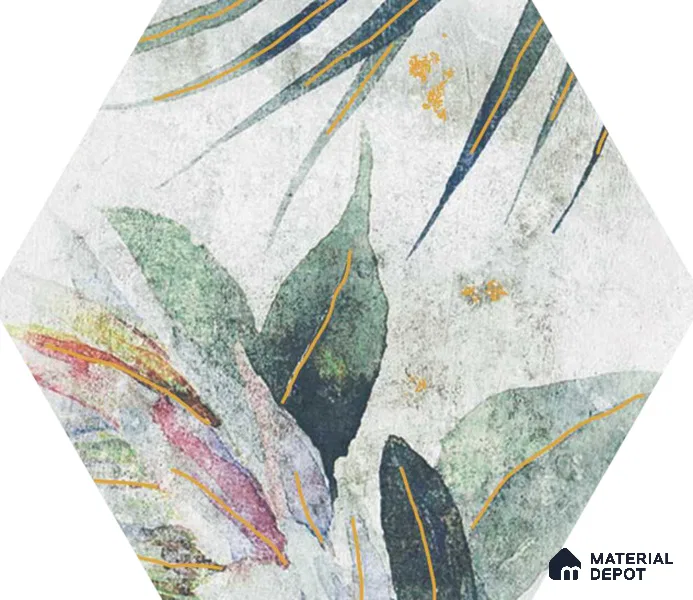Hexagonal Wall Tile TL 05654 Matrix Jungle Emerald 6 x 6 inch Ceramic Matte Finish - 9 mm | 4 Random Faces | Suitable for Living Room, Bathroom, Kitchen & Backsplash