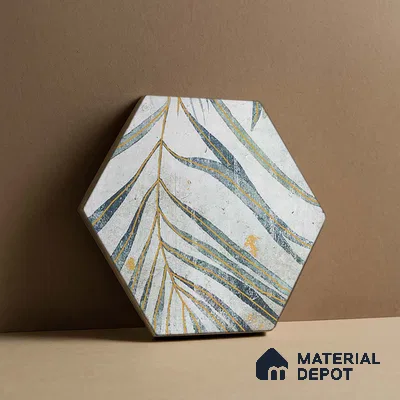 Hexagonal Wall Tile TL 05654 Matrix Jungle Emerald 6 x 6 inch Ceramic Matte Finish - 9 mm | 4 Random Faces | Suitable for Living Room, Bathroom, Kitchen & Backsplash