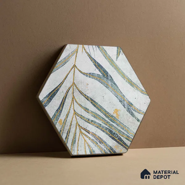 Hexagonal Wall Tile TL 05654 Matrix Jungle Emerald 6 x 6 inch Ceramic Matte Finish - 9 mm | 4 Random Faces | Suitable for Living Room, Bathroom, Kitchen & Backsplash