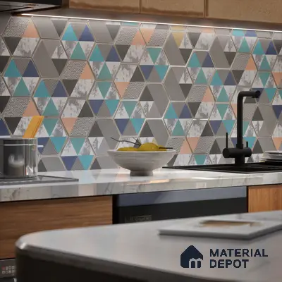 Hexagonal Wall Tile TL 05651 Matrix Prismatic Triad 6 x 6 inch Ceramic Matte Finish - 9 mm | 6 Random Faces | Suitable for Living Room, Bathroom, Kitchen & Backsplash