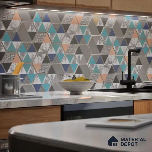 Hexagonal Wall Tile TL 05651 Matrix Prismatic Triad 6 x 6 inch Ceramic Matte Finish - 9 mm | 6 Random Faces | Suitable for Living Room, Bathroom, Kitchen & Backsplash