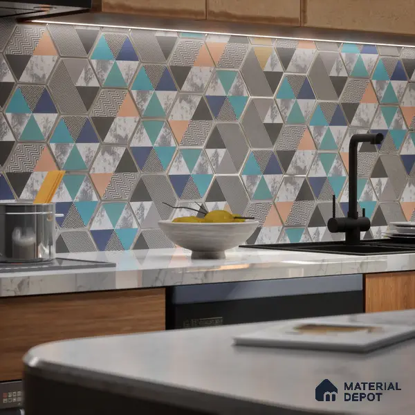 Hexagonal Wall Tile TL 05651 Matrix Prismatic Triad 6 x 6 inch Ceramic Matte Finish - 9 mm | 6 Random Faces | Suitable for Living Room, Bathroom, Kitchen & Backsplash