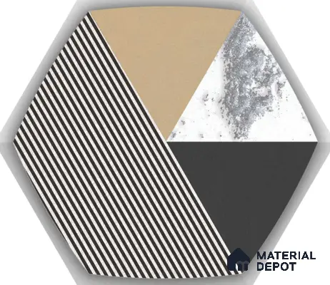 Hexagonal Wall Tile TL 05651 Matrix Prismatic Triad 6 x 6 inch Ceramic Matte Finish - 9 mm | 6 Random Faces | Suitable for Living Room, Bathroom, Kitchen & Backsplash