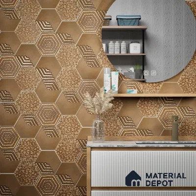 Hexagonal Wall Tile TL 05658 Matrix Sparkling Hex 6 x 6 inch Ceramic Matte Finish - 9 mm | 2 Random Faces | Suitable for Living Room, Bathroom, Kitchen & Backsplash