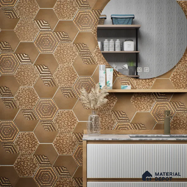Hexagonal Wall Tile TL 05658 Matrix Sparkling Hex 6 x 6 inch Ceramic Matte Finish - 9 mm | 2 Random Faces | Suitable for Living Room, Bathroom, Kitchen & Backsplash