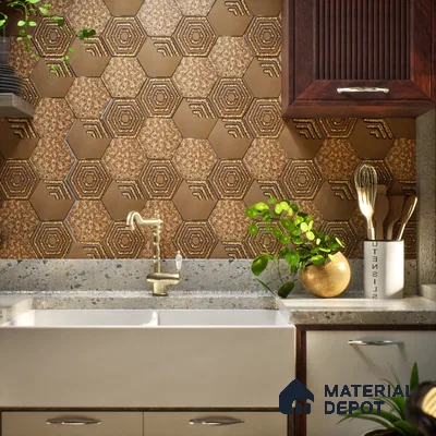 Hexagonal Wall Tile TL 05658 Matrix Sparkling Hex 6 x 6 inch Ceramic Matte Finish - 9 mm | 2 Random Faces | Suitable for Living Room, Bathroom, Kitchen & Backsplash
