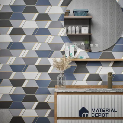Hexagonal Wall Tile TL 05656 Matrix Twilight Glam 6 x 6 inch Ceramic Matte Finish - 9 mm | 4 Random Faces | Suitable for Living Room, Bathroom, Kitchen & Backsplash