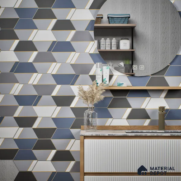 Hexagonal Wall Tile TL 05656 Matrix Twilight Glam 6 x 6 inch Ceramic Matte Finish - 9 mm | 4 Random Faces | Suitable for Living Room, Bathroom, Kitchen & Backsplash