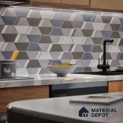 Hexagonal Wall Tile TL 05656 Matrix Twilight Glam 6 x 6 inch Ceramic Matte Finish - 9 mm | 4 Random Faces | Suitable for Living Room, Bathroom, Kitchen & Backsplash