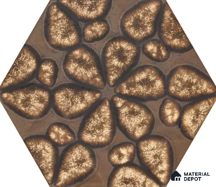 Hexagonal Wall Tile TL 05653 Matrix Unique Gold 6 x 6 inch Ceramic Matte Finish - 9 mm | 4 Random Faces | Suitable for Living Room, Bathroom, Kitchen & Backsplash