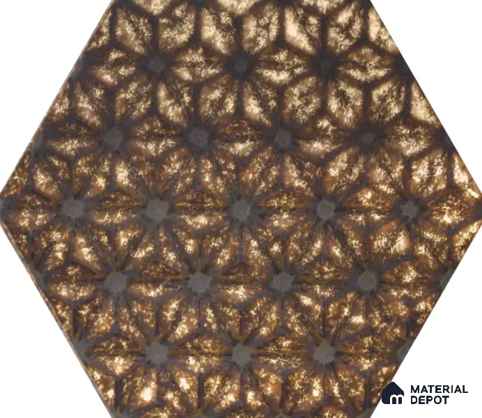 Hexagonal Wall Tile TL 05653 Matrix Unique Gold 6 x 6 inch Ceramic Matte Finish - 9 mm | 4 Random Faces | Suitable for Living Room, Bathroom, Kitchen & Backsplash