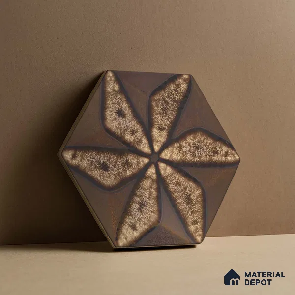 Hexagonal Wall Tile TL 05653 Matrix Unique Gold 6 x 6 inch Ceramic Matte Finish - 9 mm | 4 Random Faces | Suitable for Living Room, Bathroom, Kitchen & Backsplash