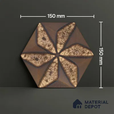 Hexagonal Wall Tile TL 05653 Matrix Unique Gold 6 x 6 inch Ceramic Matte Finish - 9 mm | 4 Random Faces | Suitable for Living Room, Bathroom, Kitchen & Backsplash