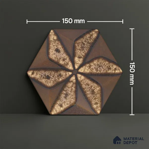 Hexagonal Wall Tile TL 05653 Matrix Unique Gold 6 x 6 inch Ceramic Matte Finish - 9 mm | 4 Random Faces | Suitable for Living Room, Bathroom, Kitchen & Backsplash