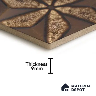 Hexagonal Wall Tile TL 05653 Matrix Unique Gold 6 x 6 inch Ceramic Matte Finish - 9 mm | 4 Random Faces | Suitable for Living Room, Bathroom, Kitchen & Backsplash