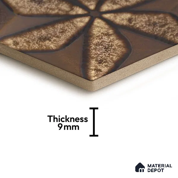 Hexagonal Wall Tile TL 05653 Matrix Unique Gold 6 x 6 inch Ceramic Matte Finish - 9 mm | 4 Random Faces | Suitable for Living Room, Bathroom, Kitchen & Backsplash