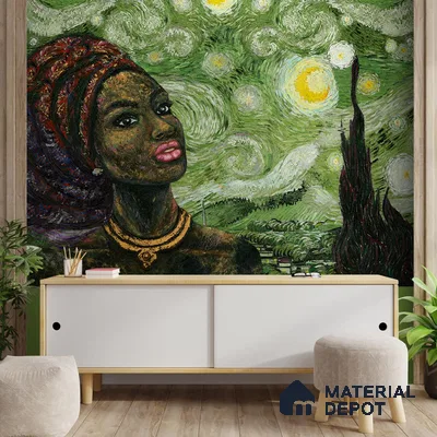 Hey Olive, Fusion Art Theme Wallpaper, Customised Sukoon Series Canvas Abstract Design (Customised Size Wallpaper)