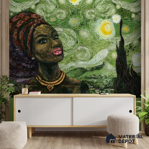 Hey Olive, Fusion Art Theme Wallpaper, Customised Sukoon Series Handmade Abstract Design (Customised Size Wallpaper)