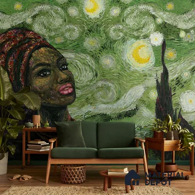 Hey Olive, Fusion Art Theme Wallpaper, Customised Sukoon Series Handmade Abstract Design (Customised Size Wallpaper)