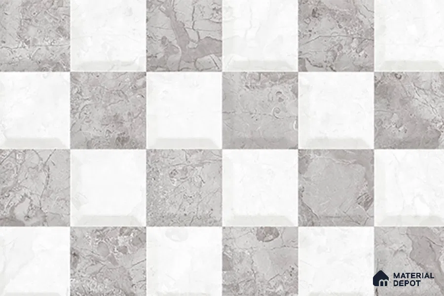 TL 02421 D Highlighter 2 Ash Grey & White 18 x 12 inch Glossy Finish Ceramic Wall Tile - 7 mm