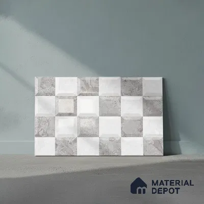 TL 02421 D Highlighter 2 Ash Grey & White 18 x 12 inch Glossy Finish Ceramic Wall Tile - 7 mm