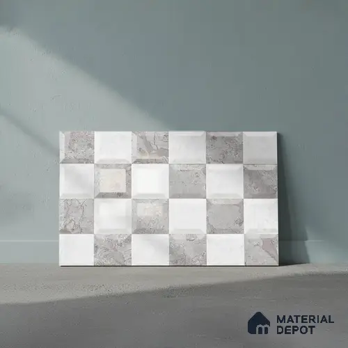 TL 02421 D Highlighter 2 Ash Grey & White 18 x 12 inch Glossy Finish Ceramic Wall Tile - 7 mm