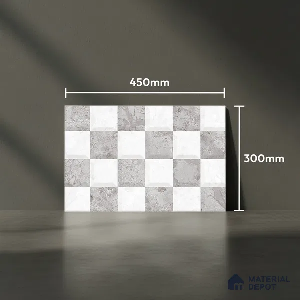 TL 02421 D Highlighter 2 Ash Grey & White 18 x 12 inch Glossy Finish Ceramic Wall Tile - 7 mm