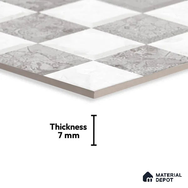TL 02421 D Highlighter 2 Ash Grey & White 18 x 12 inch Glossy Finish Ceramic Wall Tile - 7 mm