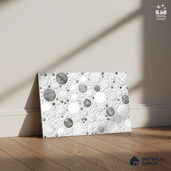 TL 02424 A Highlighter 1 Ice White & Grey 18 x 12 inch Glossy Finish Ceramic Wall Tile - 7 mm