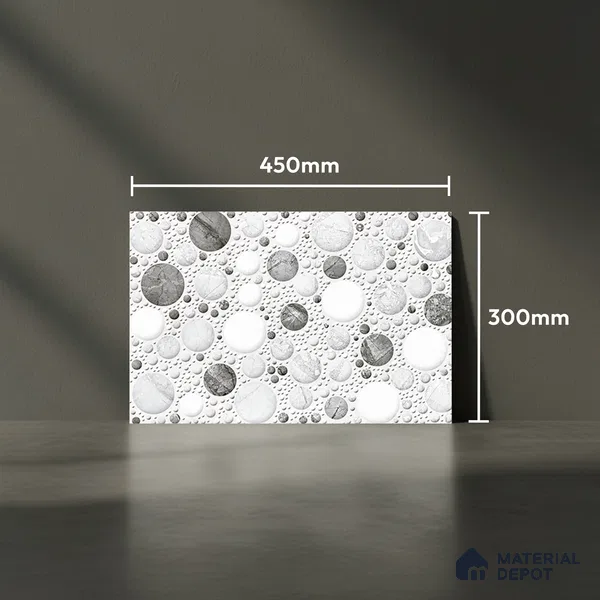 TL 02424 A Highlighter 1 Ice White & Grey 18 x 12 inch Glossy Finish Ceramic Wall Tile - 7 mm