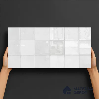 Faux Subway Wall Tile TL 10412  Squarebit Bone 2 ft x 1 ft Ceramic Glossy Finish - 9 mm | Suitable for Bathroom, Kitchen Backsplash