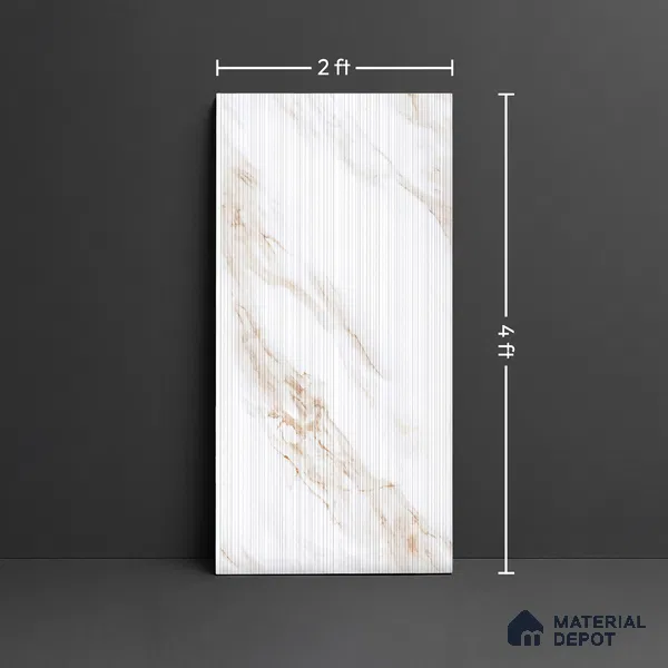 Punch Marble Wall Tile TL 10417  Royal Vega Statuario Decor 4 ft x 2 ft Vitrified Matte Finish - 9 mm | Highlighter Suitable for Living Room, Bedroom, Bathroom