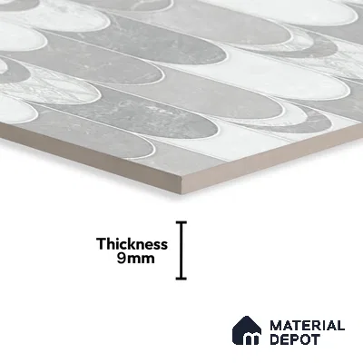 Grey Highlighter Wall Tile TL 06697 Gravier Polar Quartz 2 ft x 4 ft Vitrified Glossy Finish - 9 mm | 6 Random Design | Suitable For Bathroom, Accent/Feature Wall, Dining Area