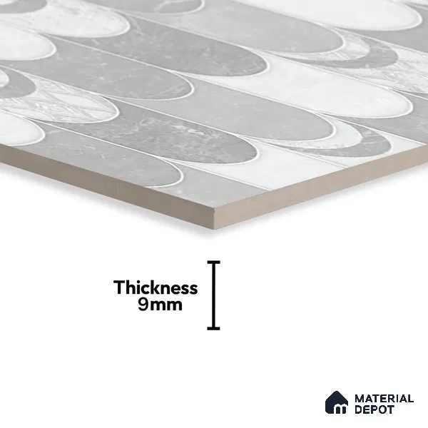 Grey Highlighter Wall Tile TL 06697 Gravier Polar Quartz 2 ft x 4 ft Vitrified Glossy Finish - 9 mm | 6 Random Design | Suitable For Bathroom, Accent/Feature Wall, Dining Area
