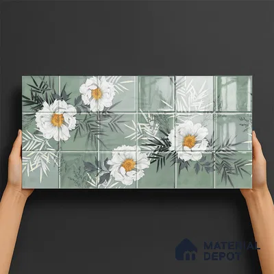 Floral Wall Tile TL 06007 G Dove Sea Green Decore A 2 ft x 1 ft Ceramic Glossy Finish - 7.5 mm | Suitable For Kitchen, Bathroom | Please Expect a Slight Variation of Pattern (Sample)