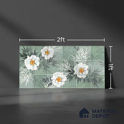 Floral Wall Tile TL 06007 G Dove Sea Green Decore A 2 ft x 1 ft Ceramic Glossy Finish - 7.5 mm | Suitable For Kitchen, Bathroom | Please Expect a Slight Variation of Pattern (Sample)
