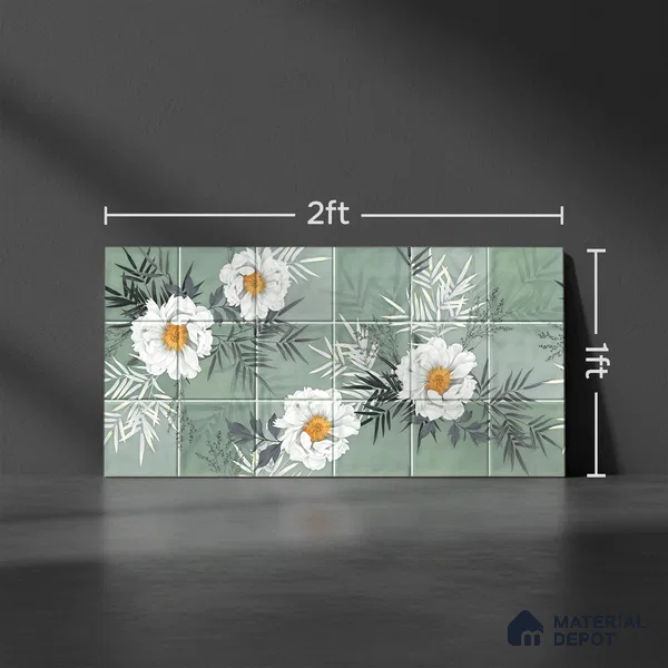 Floral Wall Tile TL 06007 G Dove Sea Green Decore A 2 ft x 1 ft Ceramic Glossy Finish - 7.5 mm | Suitable For Kitchen, Bathroom | Please Expect a Slight Variation of Pattern (Sample)