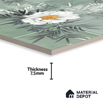 Floral Wall Tile TL 06007 G Dove Sea Green Decore A 2 ft x 1 ft Ceramic Glossy Finish - 7.5 mm | Suitable For Kitchen, Bathroom | Please Expect a Slight Variation of Pattern (Sample)