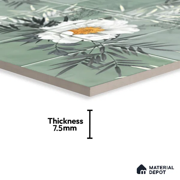 Floral Wall Tile TL 06007 G Dove Sea Green Decore A 2 ft x 1 ft Ceramic Glossy Finish - 7.5 mm | Suitable For Kitchen, Bathroom | Please Expect a Slight Variation of Pattern (Sample)
