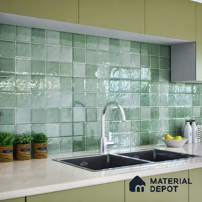 Subway Wall Tile TL 06007 H Dove Sea Green Plain 2 ft x 1 ft Ceramic Glossy Finish - 7.5 mm | Suitable For Kitchen, Bathroom | Please Expect a Slight Variation of Pattern