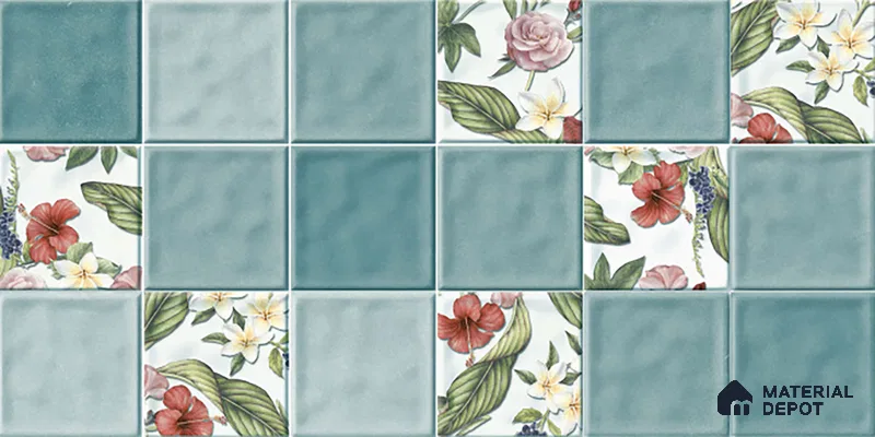 Highlighter Wall Tile TL 06007 Dove Aqua Decore A 2 ft x 1 ft Ceramic Glossy Finish - 7.5 mm | Suitable For Kitchen, Bathroom (Sample)
