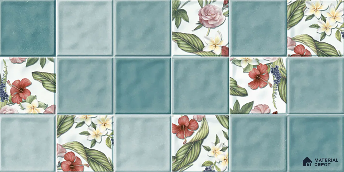 Highlighter Wall Tile TL 06007 Dove Aqua Decore A 2 ft x 1 ft Ceramic Glossy Finish - 7.5 mm | Suitable For Kitchen, Bathroom (Sample)