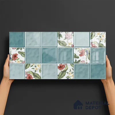 Highlighter Wall Tile TL 06007 Dove Aqua Decore A 2 ft x 1 ft Ceramic Glossy Finish - 7.5 mm | Suitable For Kitchen, Bathroom (Sample)
