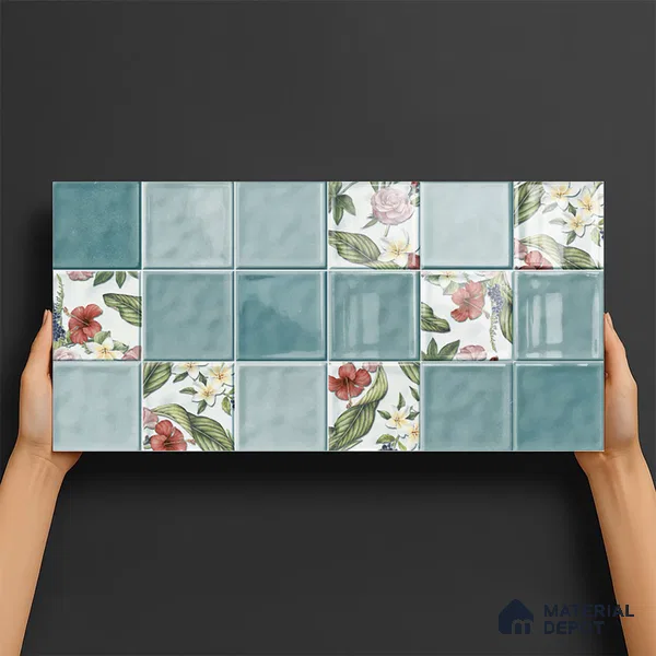 Highlighter Wall Tile TL 06007 Dove Aqua Decore A 2 ft x 1 ft Ceramic Glossy Finish - 7.5 mm | Suitable For Kitchen, Bathroom (Sample)