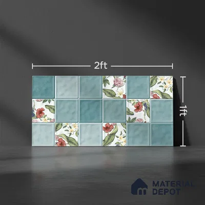 Highlighter Wall Tile TL 06007 Dove Aqua Decore A 2 ft x 1 ft Ceramic Glossy Finish - 7.5 mm | Suitable For Kitchen, Bathroom (Sample)