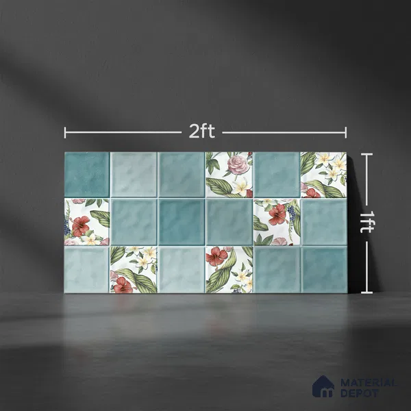 Highlighter Wall Tile TL 06007 Dove Aqua Decore A 2 ft x 1 ft Ceramic Glossy Finish - 7.5 mm | Suitable For Kitchen, Bathroom (Sample)