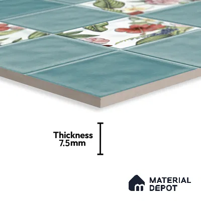 Highlighter Wall Tile TL 06007 Dove Aqua Decore A 2 ft x 1 ft Ceramic Glossy Finish - 7.5 mm | Suitable For Kitchen, Bathroom (Sample)