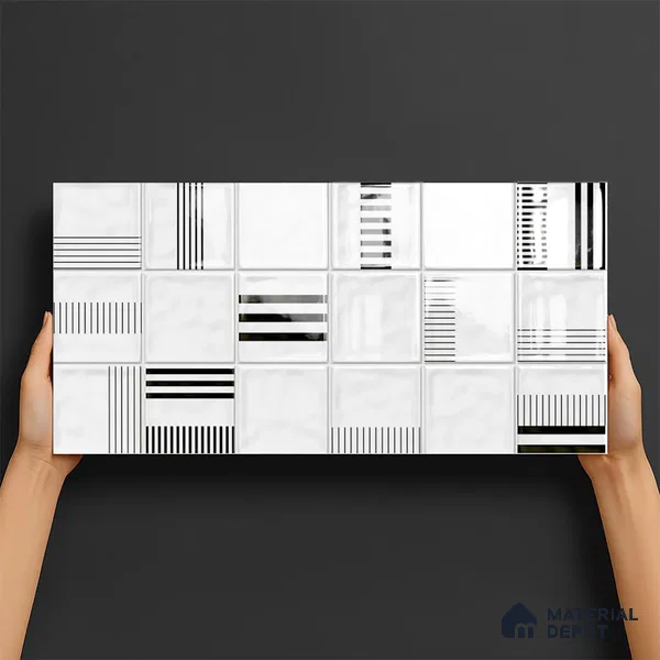 Highlighter Wall Tile TL 06007 I Dove White Decore B 2 ft x 1 ft Ceramic Glossy Finish - 7.5 mm | Suitable For Kitchen, Bathroom (Sample)