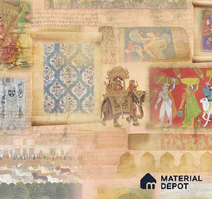 Hindustan, Indian Folk Art Inspired Montage Wallpaper, Customised Sukoon Series Handmade Patterned Design (Customised Size Wallpaper)