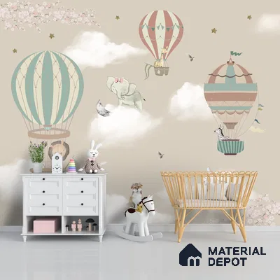 Hot Air Balloons with Animals Wallpaper for Kids Room Walls, Kids Wall Designs Sparkla N Shine Series Canvas Entertainment Design (Customised Size Wallpaper)
